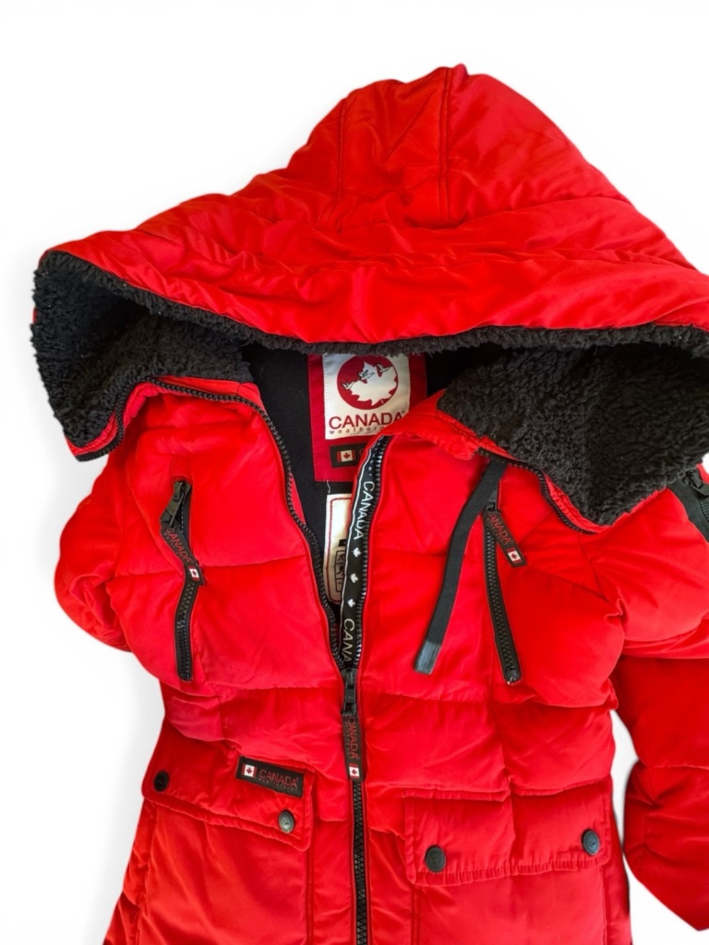 Canada Weather Gear Parka Red Insulated Puffer Jacket Sherpa Hood M Outdoor Snow - Picture 7 of 14